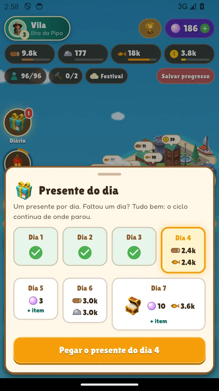 Presente do dia com 7 dias de recompensas
