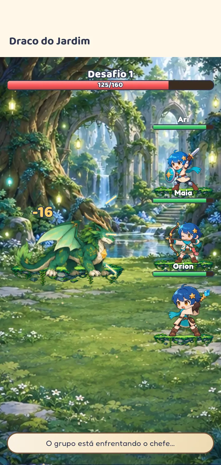 Grupo em combate contra o Draco do Jardim