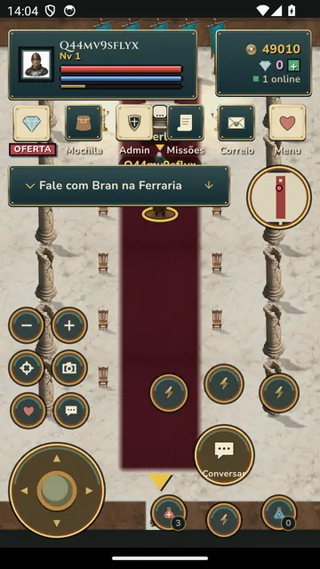 Mundo de Camelot com controles de exploração